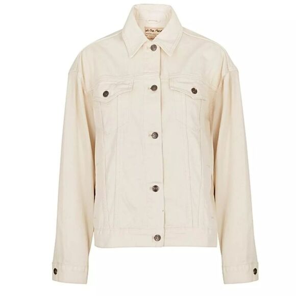 Free People Jolene Oversized Denim Trucker Jacket in Ecru Cream size Large - Picture 1 of 13